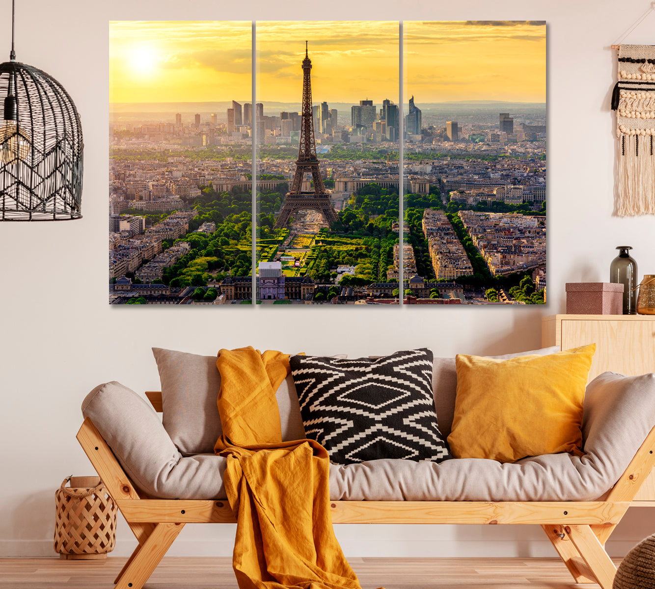 Paris Skyline with Eiffel Tower France Canvas Print ArtLexy 3 Panels 36"x24" inches 