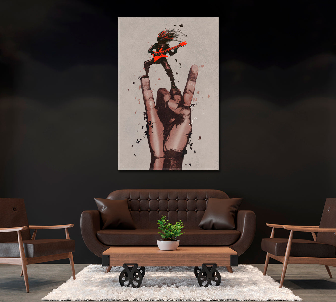 Rock n Roll Sign with Guitarist Canvas Print ArtLexy   