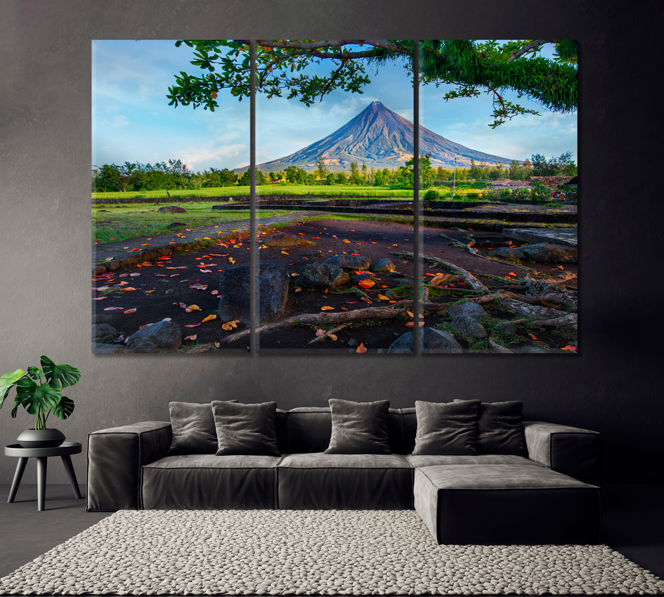 Mayon Volcano Philippines Canvas Print ArtLexy 3 Panels 36"x24" inches 
