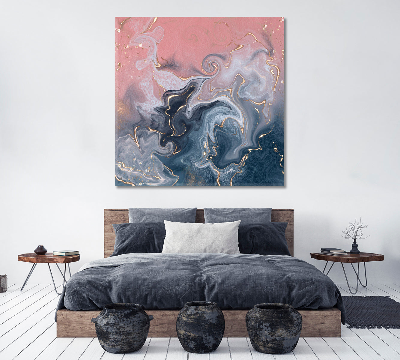 Abstract Pink and Gray Marble Swirls Canvas Print ArtLexy 1 Panel 12"x12" inches 