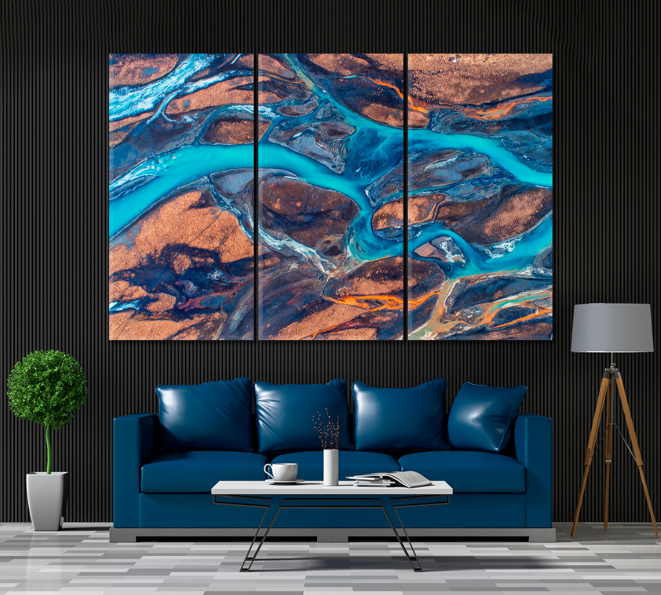 Aerial View Thjorsa River Iceland Canvas Print ArtLexy 3 Panels 36"x24" inches 