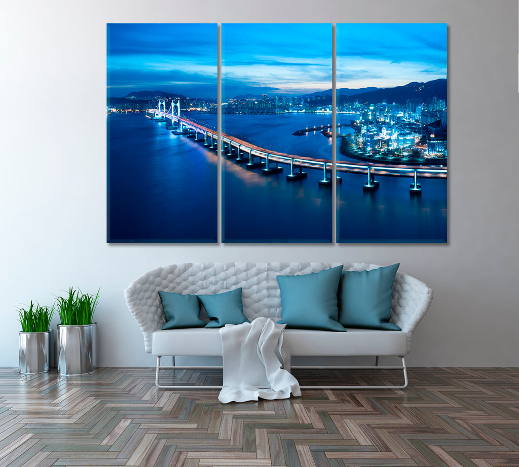 Busan Gwangandaegyo Bridge Canvas Print ArtLexy 3 Panels 36"x24" inches 
