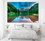 Maroon Bells and Maroon Lake Colorado Canvas Print ArtLexy 3 Panels 36"x24" inches 
