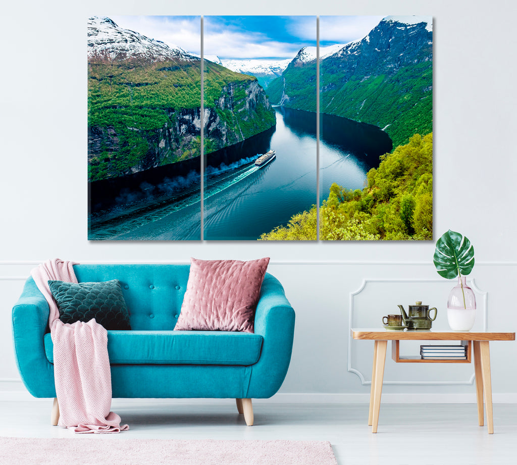 Geiranger Fjord Norway Canvas Print ArtLexy 3 Panels 36"x24" inches 
