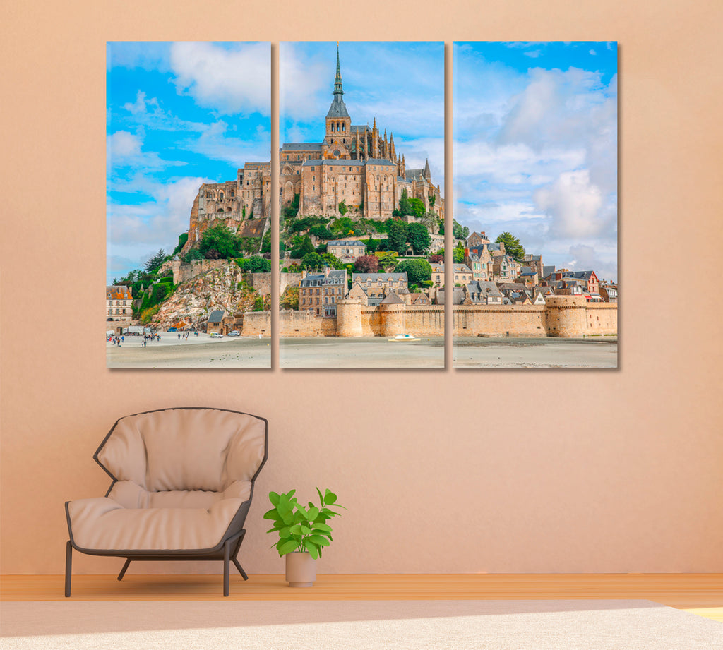 Mont Saint Michel Abbey Normandy France Canvas Print ArtLexy 3 Panels 36"x24" inches 