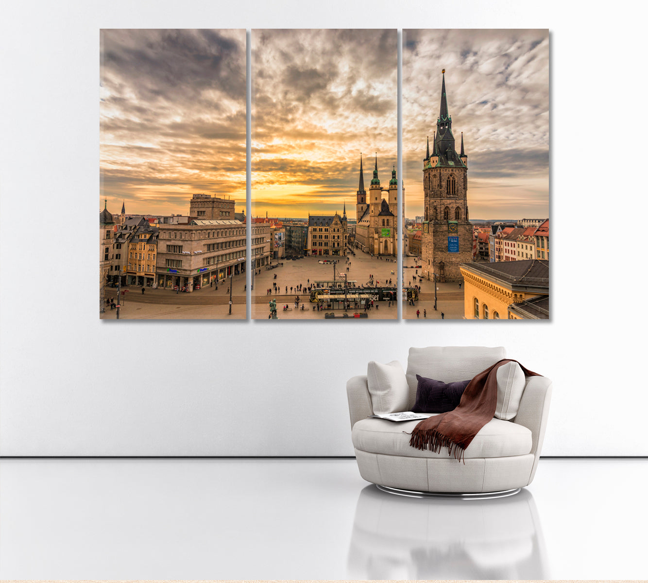 Halle Market Square Germany Canvas Print ArtLexy 3 Panels 36"x24" inches 