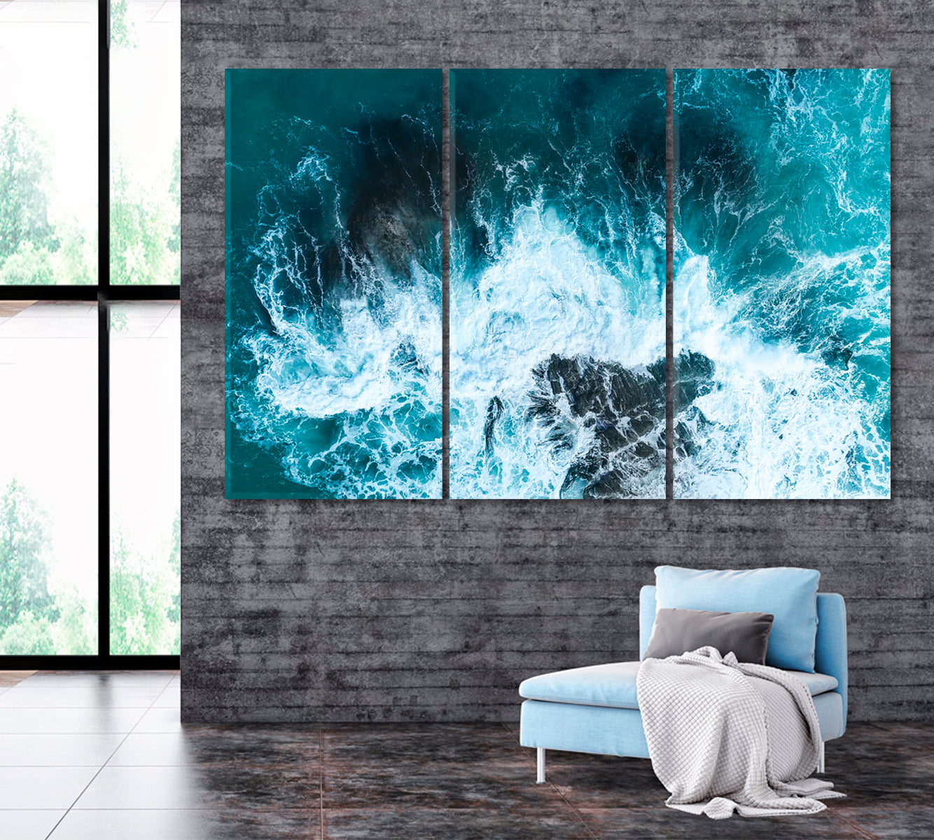 Crashing Waves on Rocks Atlantic Ocean New Zealand Canvas Print ArtLexy 3 Panels 36"x24" inches 