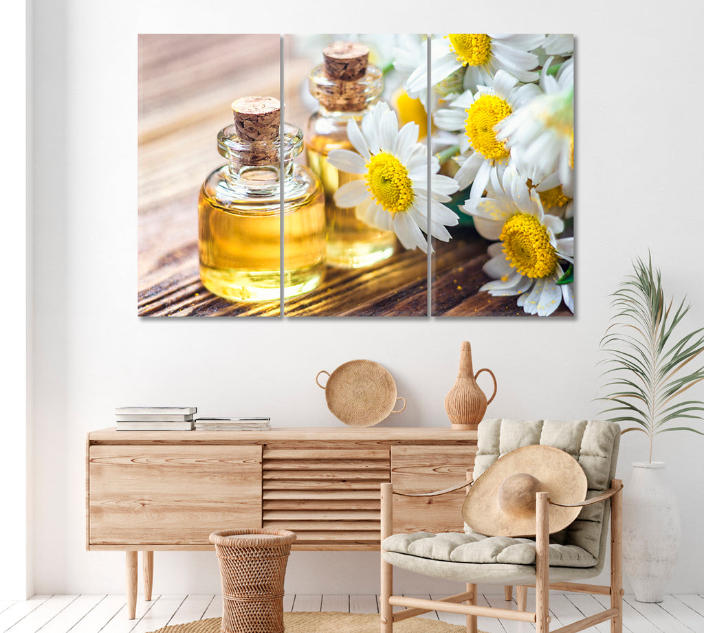 Essential Oil and Chamomile Flowers Canvas Print ArtLexy 3 Panels 36"x24" inches 