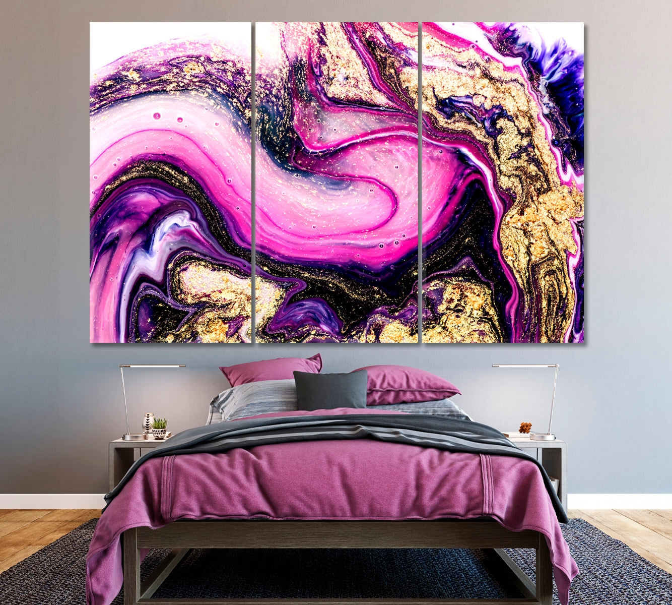 Luxury Abstract Purple Swirl Pattern Canvas Print ArtLexy 3 Panels 36"x24" inches 