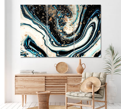 Abstract Wavy Liquid Marble Canvas Print ArtLexy 3 Panels 36"x24" inches 