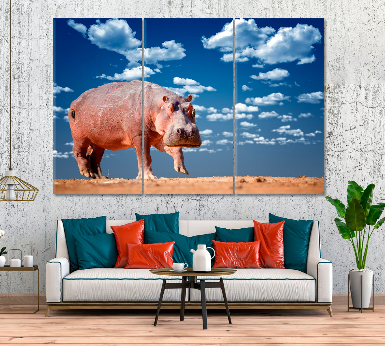 Hippo in Mana Pools National Park Zimbabwe Canvas Print ArtLexy 3 Panels 36"x24" inches 