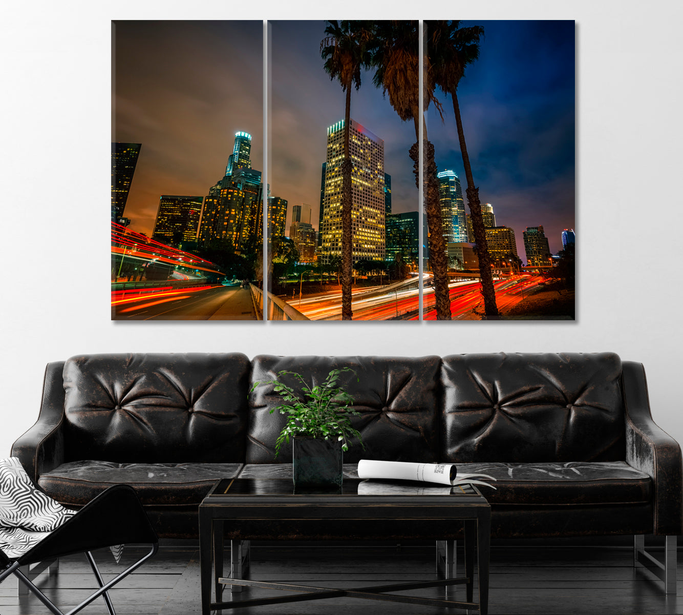 Night Traffic in Los Angeles Canvas Print ArtLexy 3 Panels 36"x24" inches 