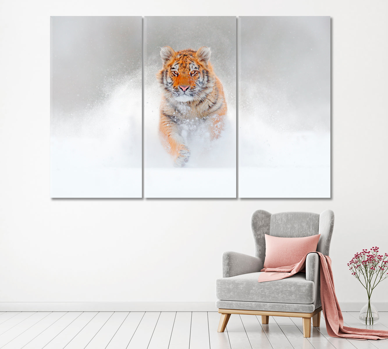 Amur Tiger in Snow Taiga Russia Canvas Print ArtLexy 3 Panels 36"x24" inches 