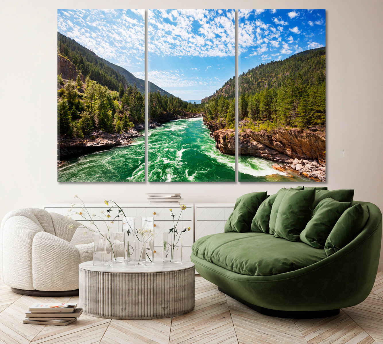 Kootenay River Columbia Canvas Print ArtLexy 3 Panels 36"x24" inches 