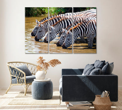 Zebras at Watering Hole Kenya Tanzania Canvas Print ArtLexy   