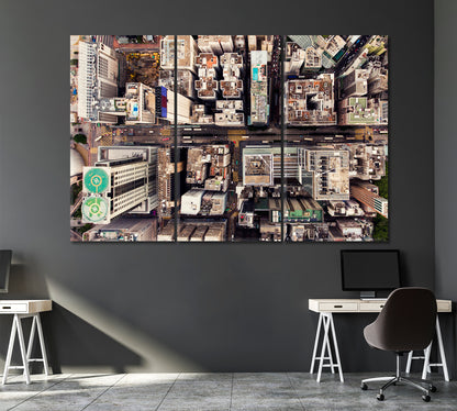 Hong Kong Global City Top View Canvas Print ArtLexy 3 Panels 36"x24" inches 