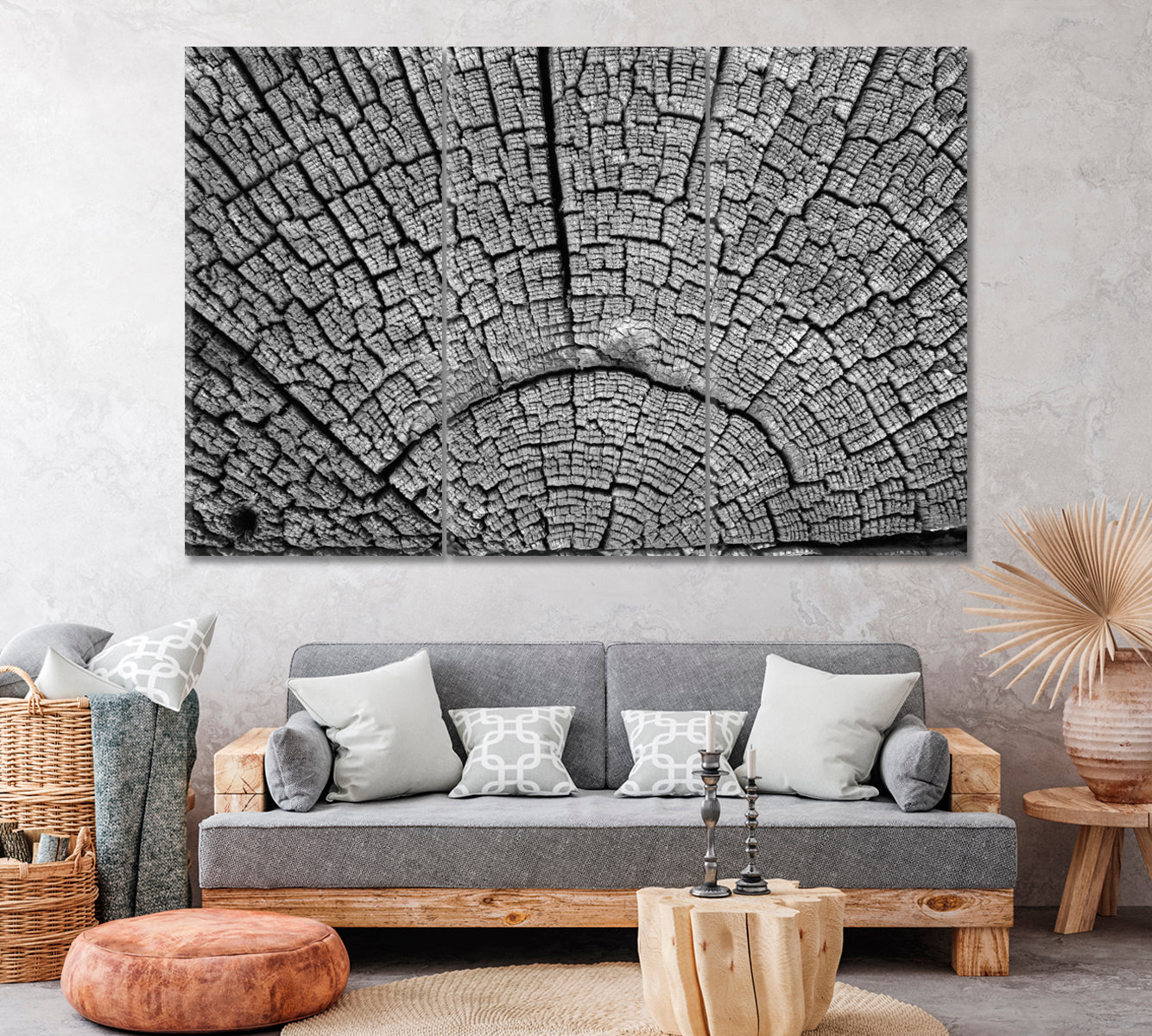 Cracked Old Tree Canvas Print ArtLexy 3 Panels 36"x24" inches 