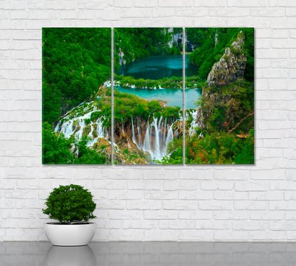Waterfalls in Plitvice National Park Croatia Canvas Print ArtLexy 3 Panels 36"x24" inches 