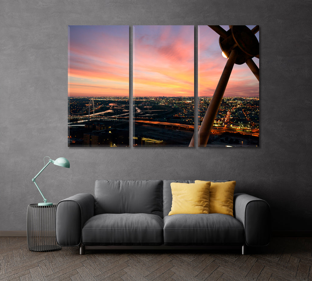 Dallas Skyline at Dusk Canvas Print ArtLexy 3 Panels 36"x24" inches 