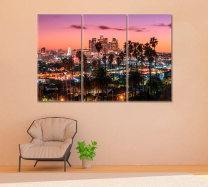 Amazing Sunset in Downtown Los Angeles Canvas Print ArtLexy 3 Panels 36"x24" inches 