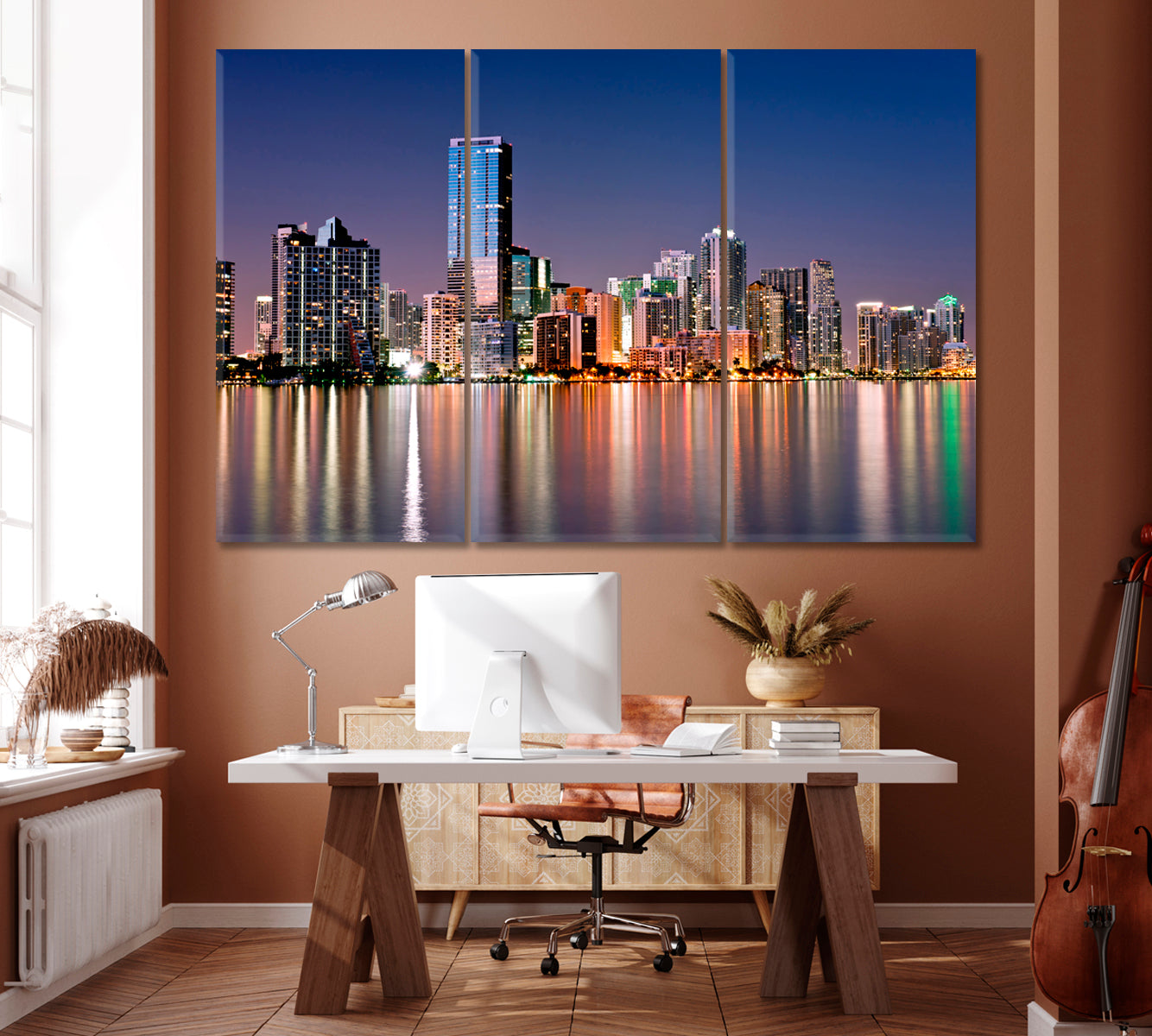 Miami along Biscayne Bay Canvas Print ArtLexy 3 Panels 36"x24" inches 