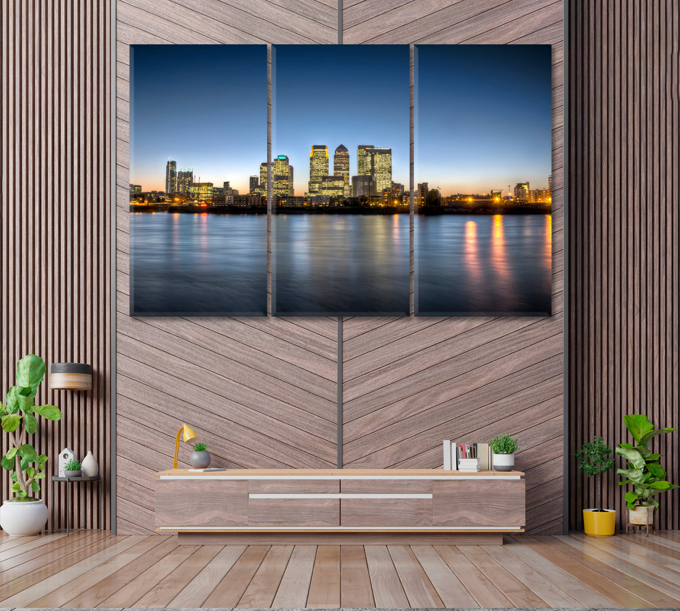 Canary Wharf Financial District London Canvas Print ArtLexy 3 Panels 36"x24" inches 