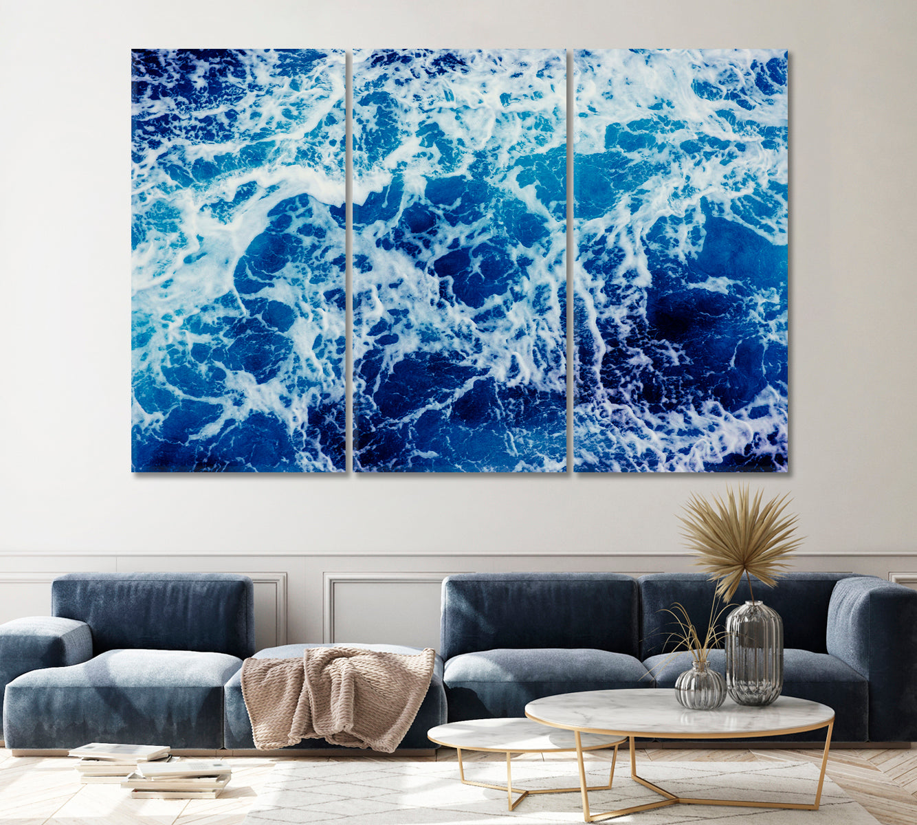 Blue Sea Waves Canvas Print ArtLexy 3 Panels 36"x24" inches 