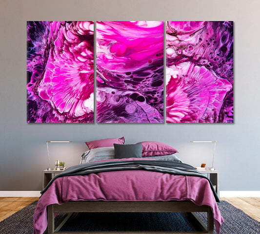 Set of 3 Fuchsia Marble Canvas Print ArtLexy 3 Panels 48”x24” inches 