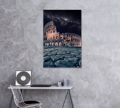 Colosseum at Night with Starry Sky in Rome Canvas Print ArtLexy 1 Panel 16"x24" inches 