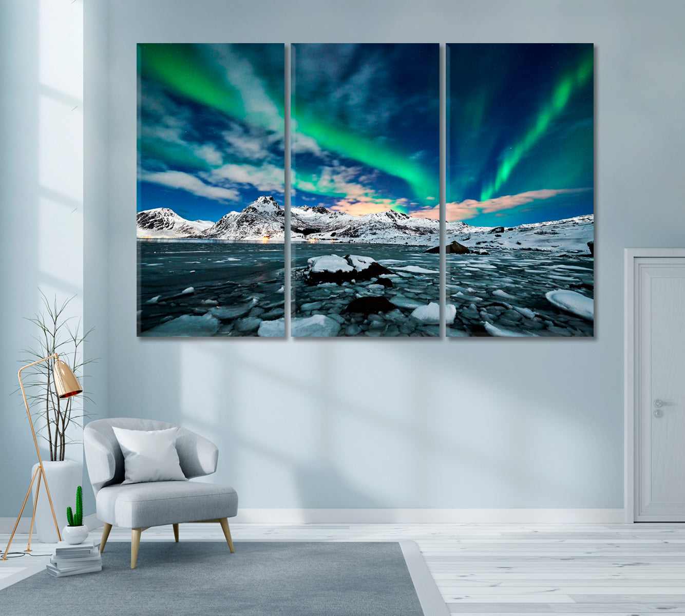 Aurora Borealis Norway Canvas Print ArtLexy 3 Panels 36"x24" inches 