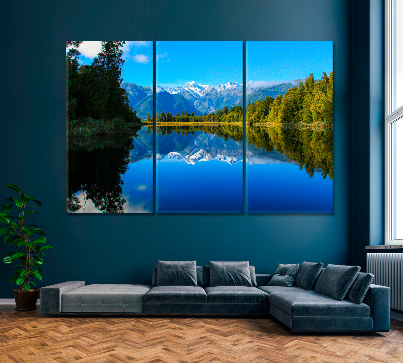Amazing Landscape of Lake Matheson New Zealand Canvas Print ArtLexy 3 Panels 36"x24" inches 