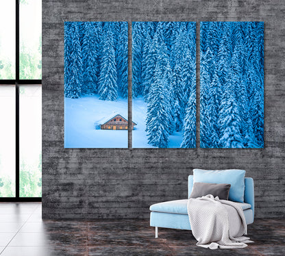 Winter Forest and Mountain Chalet Austria Canvas Print ArtLexy   