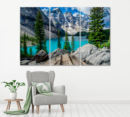 Moraine Lake in Valley of Ten Peaks Banff National Park Canada Canvas Print ArtLexy 3 Panels 36"x24" inches 