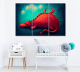 Sleeping Red Dragon Canvas Print ArtLexy 3 Panels 36"x24" inches 