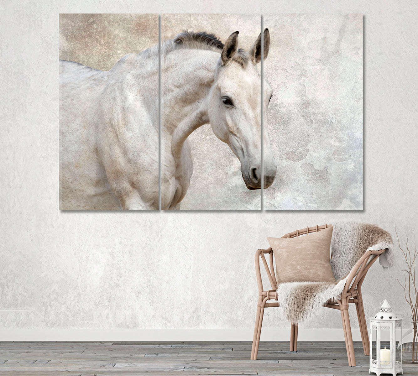 Beautiful White Horse Canvas Print ArtLexy 3 Panels 36"x24" inches 