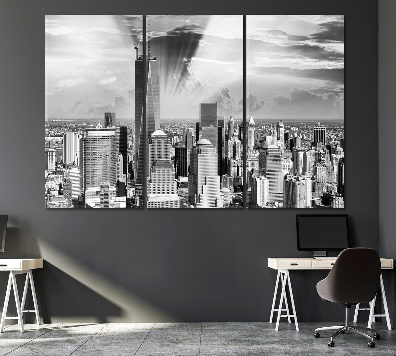 New York Financial District Canvas Print ArtLexy 3 Panels 36"x24" inches 