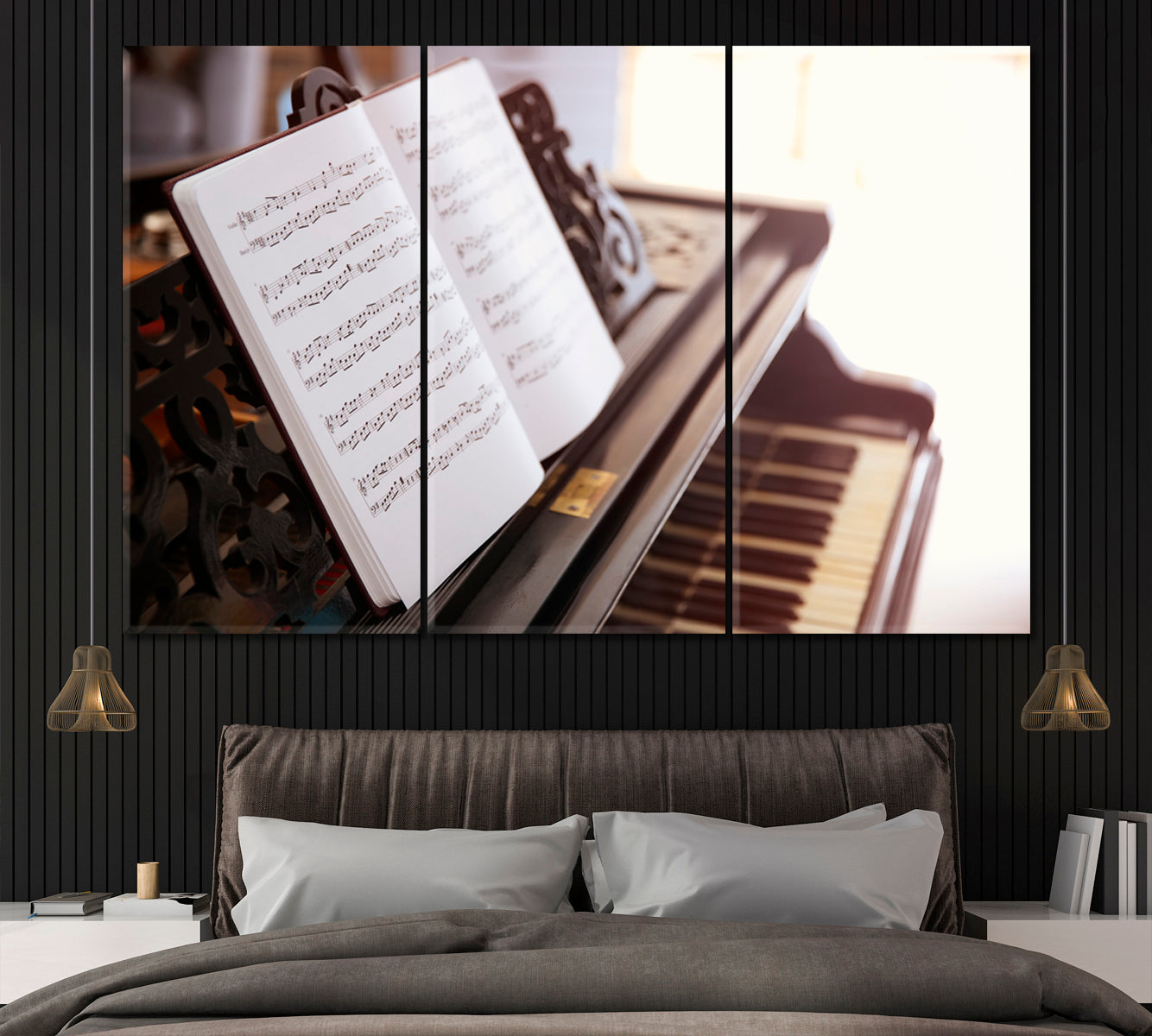 Music Sheets on Piano Canvas Print ArtLexy 3 Panels 36"x24" inches 