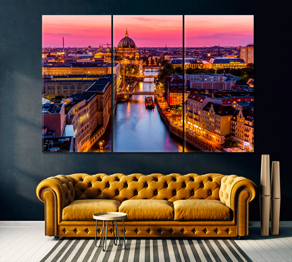 Berlin Skyline with TV Tower Canvas Print ArtLexy 3 Panels 36"x24" inches 