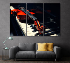 Piano with Violin Canvas Print ArtLexy 3 Panels 36"x24" inches 
