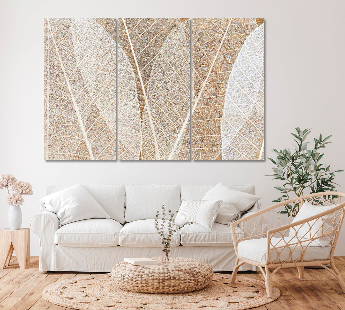 Dried Leaves Close Up Canvas Print ArtLexy 3 Panels 36"x24" inches 