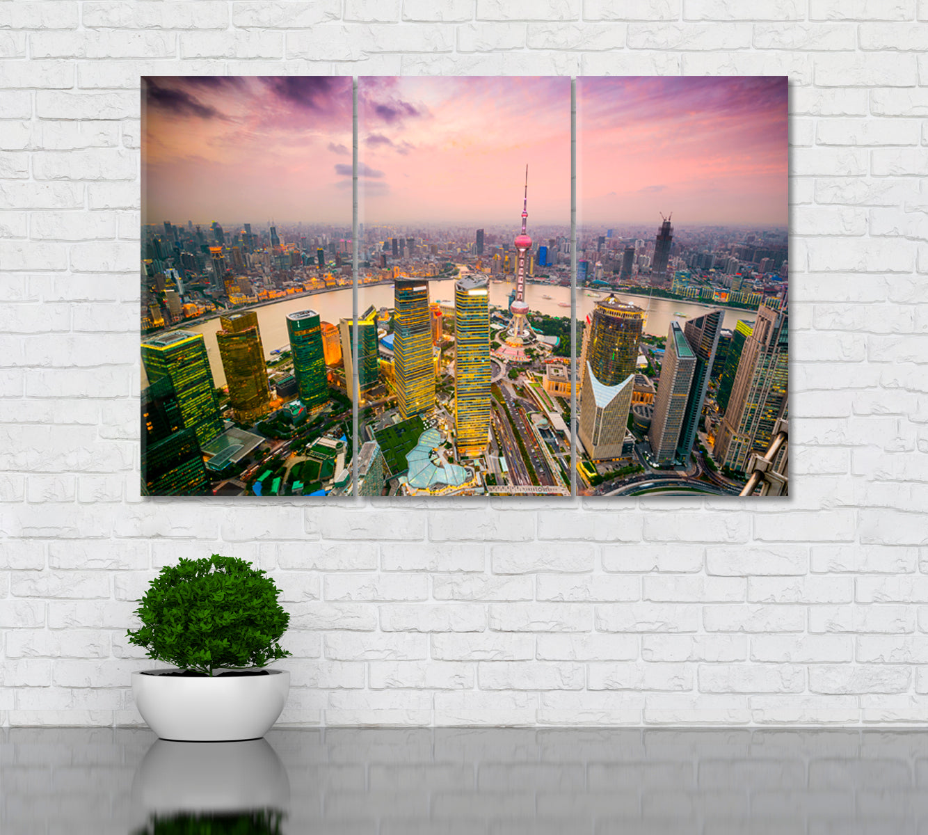 Shanghai China Cityscape Canvas Print ArtLexy 3 Panels 36"x24" inches 