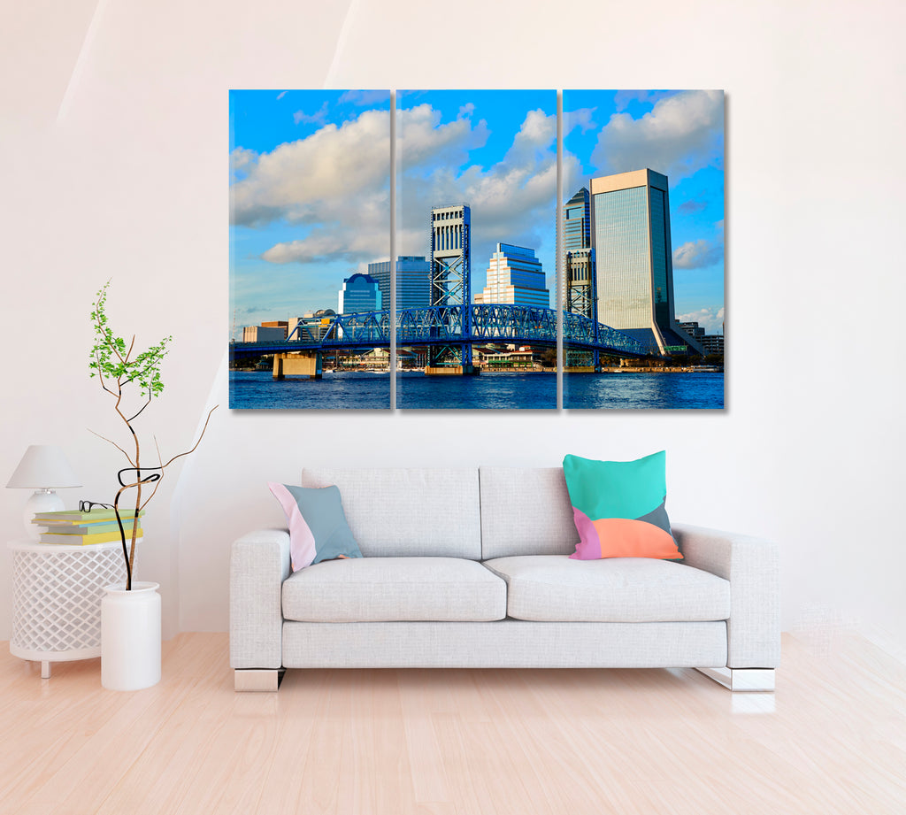 Jacksonville Florida Usa Downtown Skyline Canvas Print ArtLexy 3 Panels 36"x24" inches 