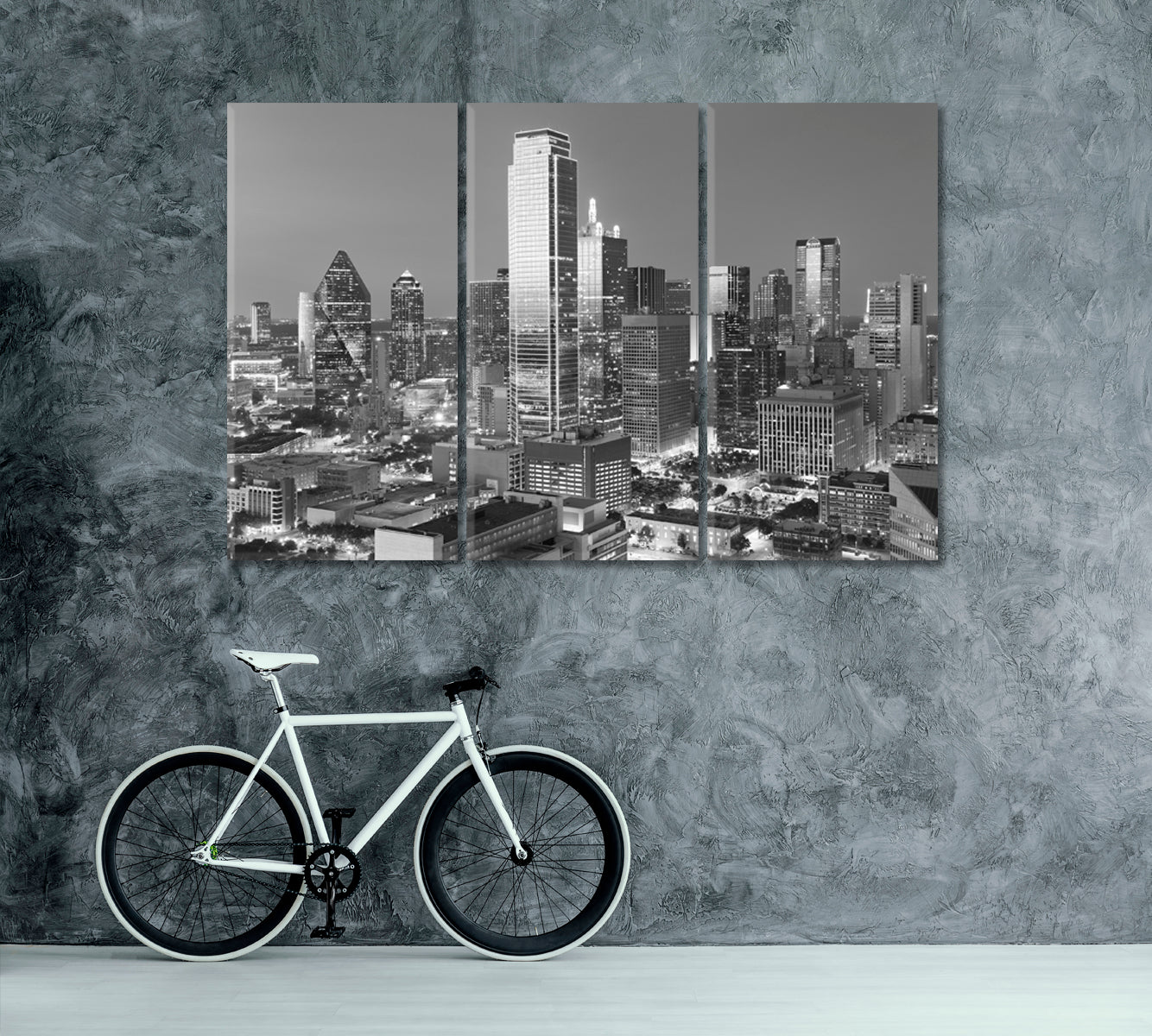 Dallas City Skyline in Black and White Canvas Print ArtLexy 3 Panels 36"x24" inches 