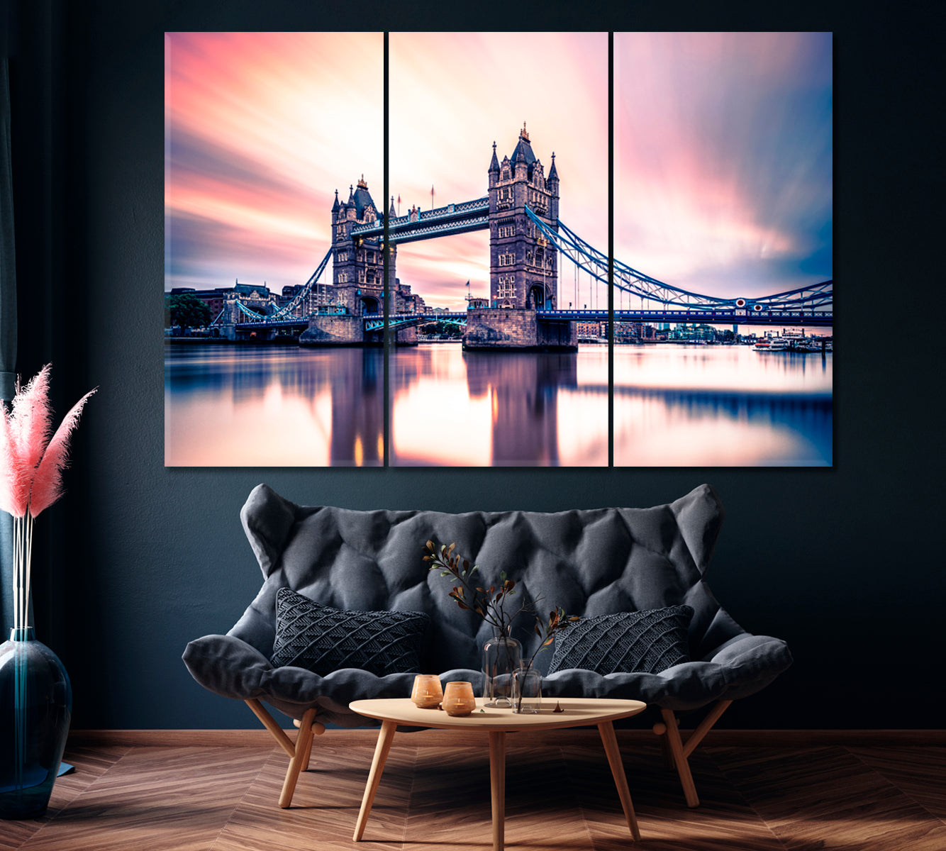 Thames River and London Tower Bridge Canvas Print ArtLexy 3 Panels 36"x24" inches 