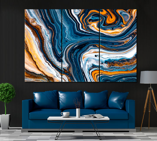 Blue Liquid Acrylic Painting Canvas Print ArtLexy 3 Panels 36"x24" inches 