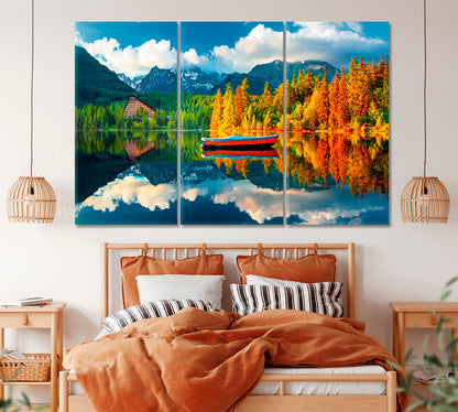 Mountain Lake Strbske Pleso in Autumn Slovakia Canvas Print ArtLexy 3 Panels 36"x24" inches 