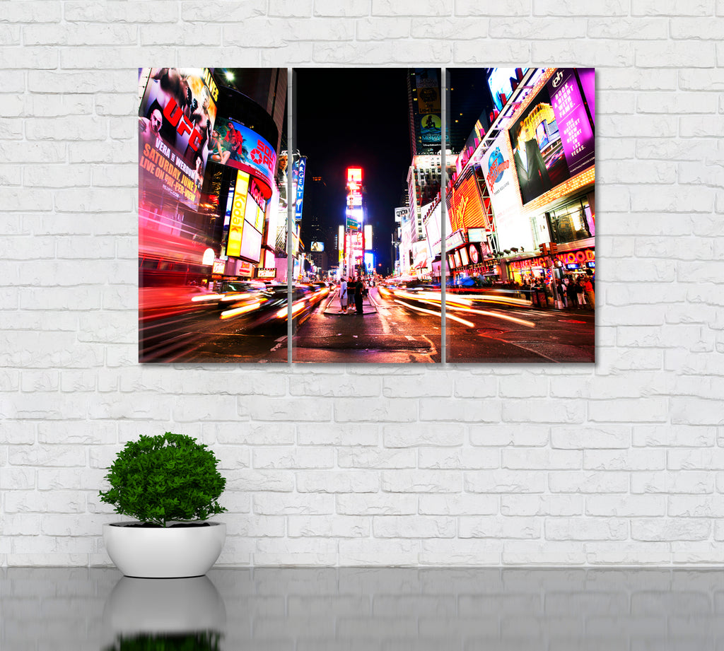 Times Square Traffic at Night Canvas Print ArtLexy 3 Panels 36"x24" inches 
