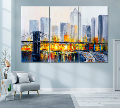 Abstract Brooklyn Bridge New York Canvas Print ArtLexy 3 Panels 36"x24" inches 