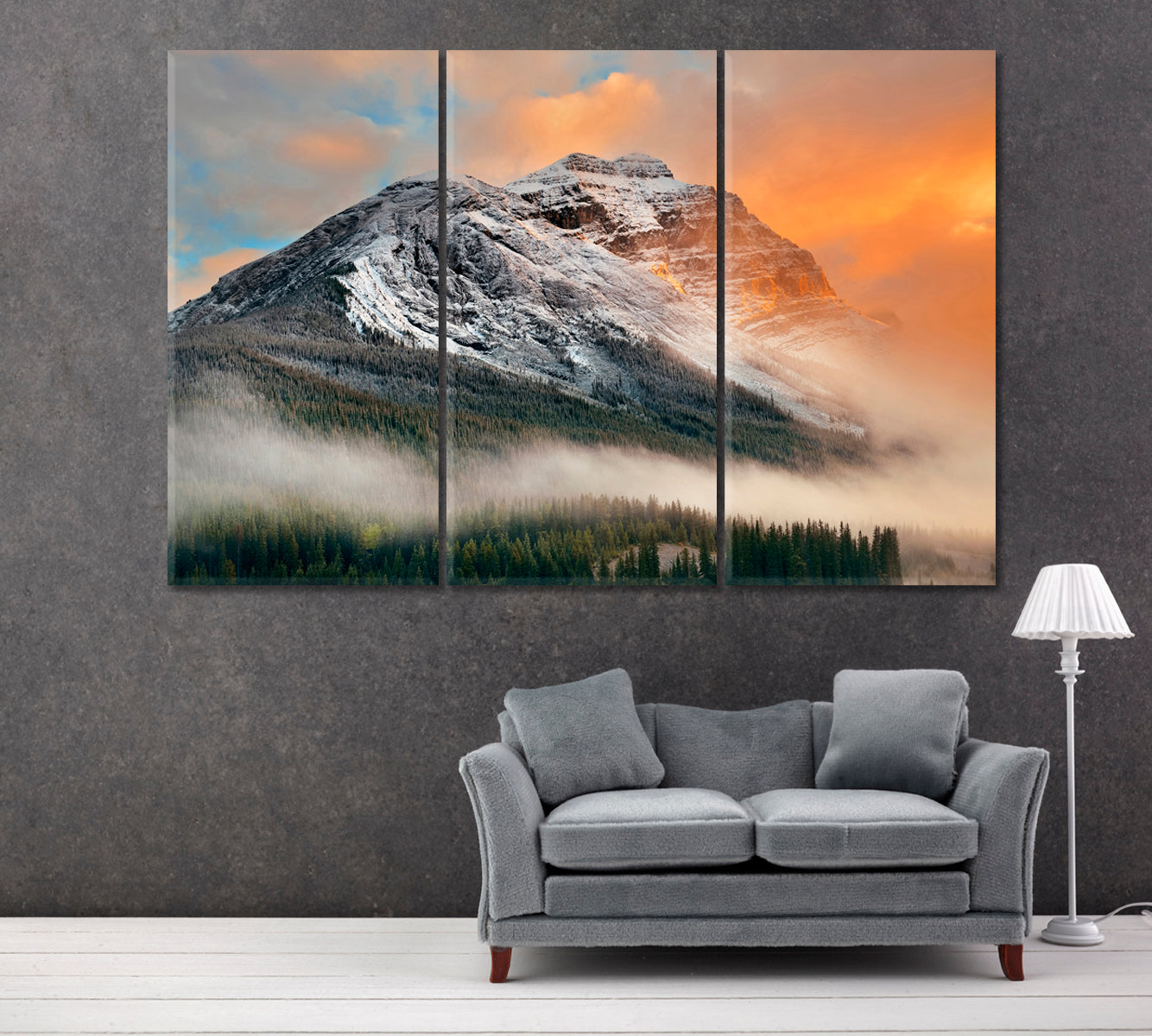Misty Mountain Peaks Yoho National Park Canada Canvas Print ArtLexy 3 Panels 36"x24" inches 