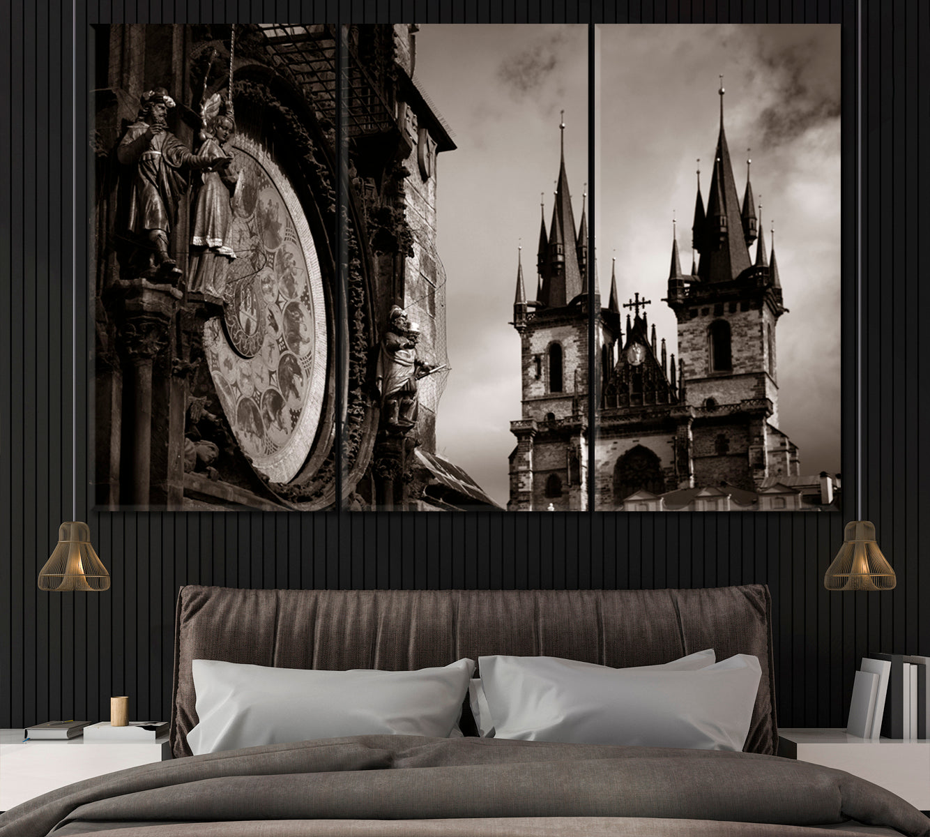 Astronomical Clock Old Town Square Prague Canvas Print ArtLexy 3 Panels 36"x24" inches 